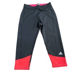 Adidas gray & neon orange athletic sports capri leggings, elastic waist, size S.